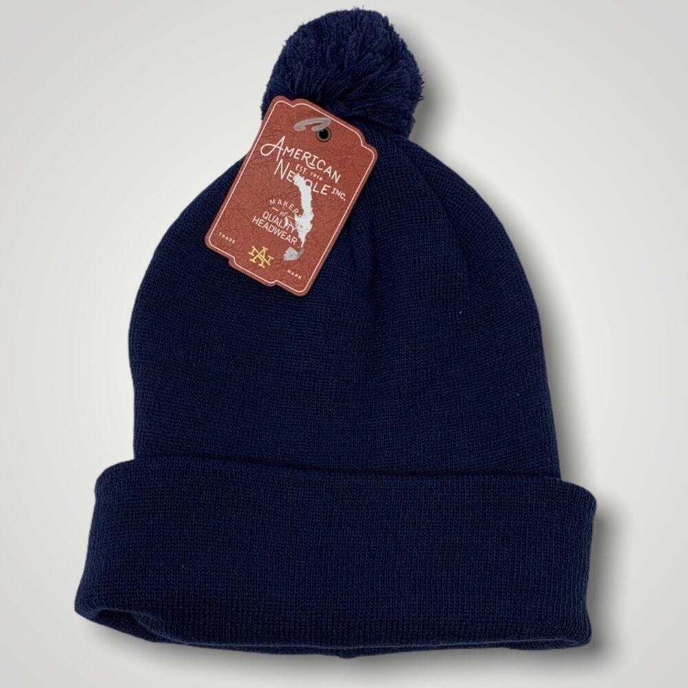 American Needle Pom Knit Beanie Navy NEW